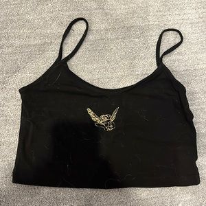 Black cropped embroidered angel tank!! like new condition size small